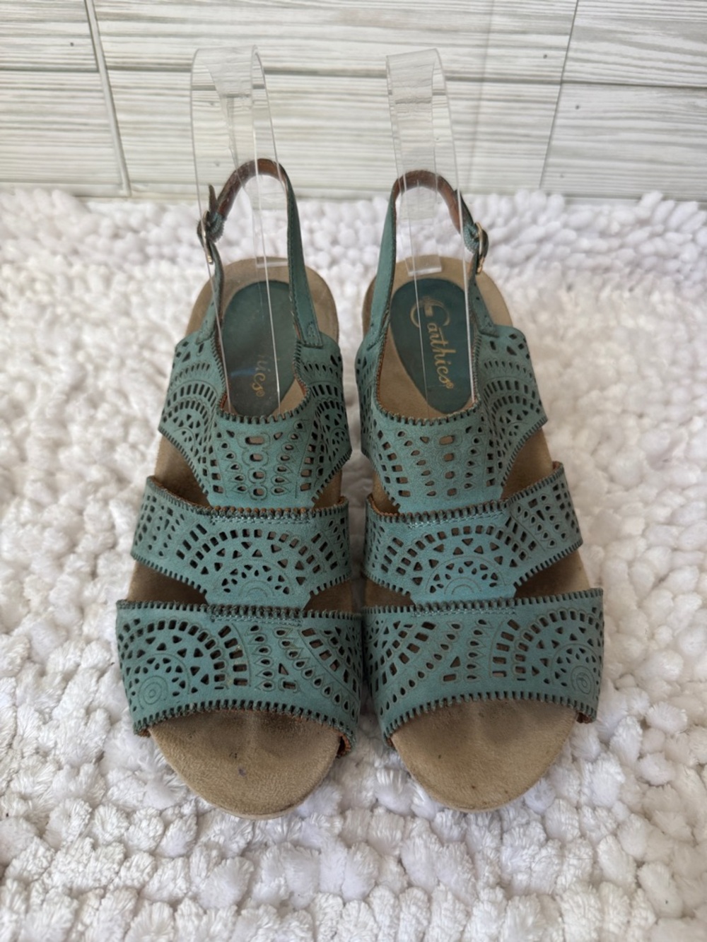 Earthies Green Laser-Cut Slingback Sandals